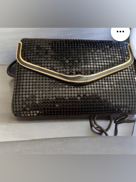 Handbags - Vintage Black Sequin Evening Shoulder Bag/ Clutch with Gold Trim